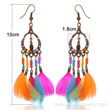 Multicolors Tiny Beads Feather Girls Earrings Alloy Earrings